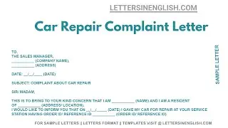 Car Repair Complaint Letter - Sample Complaint Letter Regarding Car Repair