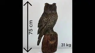 Chainsaw Carved Wooden Owl Sculpture Solid Oak Rustic Garden Decor 75cm Tall