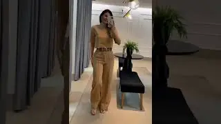 conjunto de cal&ccedil;a pantalona e cropped nude