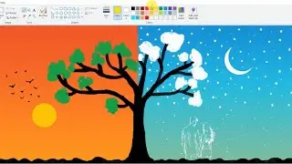 Day & night scenery drawing 🌞🌙 | Easy MS Paint Art.#A4Mentor #DayNightScenery #NatureArt