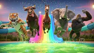 🐮 Amazing Animals Parkour Race: Magic Transformation! 🌈| Long Slide Game