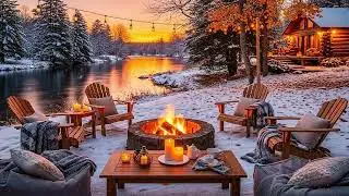 Cozy Winter Evening by the River ❄️🔥 | Crackling Fire, Birds & Peaceful Nature Sounds