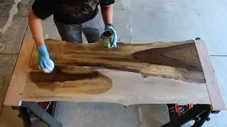 Applying Oil Finish to a Walnut Live Edge Slab