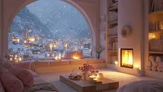 Cozy Winter Cabin Night ❄️ Soft Piano Music & Crackling Fireplace for Relaxation and Peaceful Mood