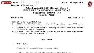 MSC 3RD SEM PHYSICS FIBRE OPTICS AND NON LINEAR OPTICS NOV 2019 | PTU