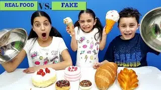 Squishy food vs real food challenge! HZHtube Kids Fun