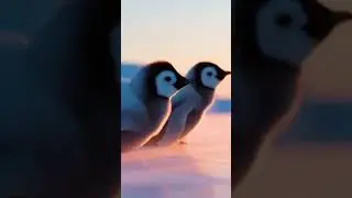 Two baby penguins sliding in circles on smooth ice