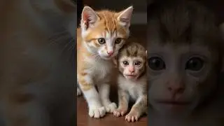 These cute bonding between kitten and baby monkey is so adorable ❤️ 🐱🐵 #kitten #monkey #cat #love