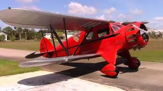 1933 WACO Cabin Biplane Takeoff with radial engine sound