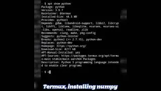 Installing python numpy package using Termux || Wed, Sept. 15 || 2021