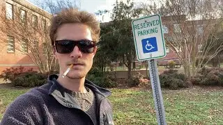 Smoking a Cigarette in a Handicap Parking Spot to Take Away Parking from the Disabled