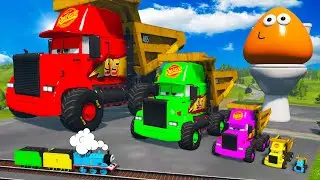Big & Small Mack Mining Truck with Monster Truck Wheels - Long Cars vs Giant Pit - BeamNG.drive