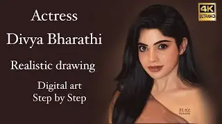 Famous Actress Divya Bharathi realistic drawing | Digital art | Timelapse video