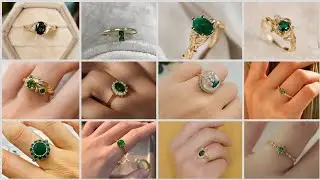 green emerald engagement rings designs||green stone ring for women||signle stone 💍👌