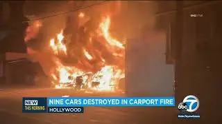 9 cars destroyed after raging fire rips through carport in Hollywood