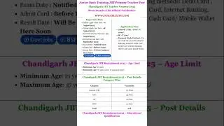 Chandigarh JBT Teacher Vacancy 2025: Apply Online for Primary Teacher Posts #shortsfeed #shorts
