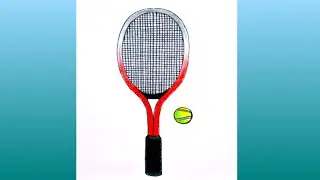 Tennis racket drawing step by step/Tennis racket and ball drawing colour