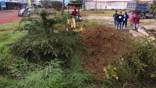 Starting A New Project Filling Flooded Area!! Mini Dozer Komatsu D21A Pushing Soil Into Flooded Pond