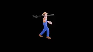 3D Cartoon Farmer Turntable | Relaxed Stylized Male with Pitchfork