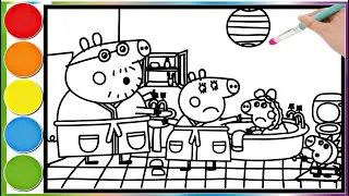 Peppa Pig on a car ride with her family || How to draw and color a Peppa Pig page for kids