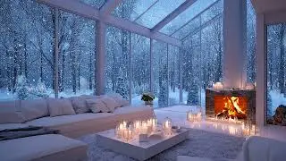 Peaceful Cozy Room at Night | Light Snowfall Outside, Calm Piano Music for Relax, Focus & Reading