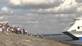 Stena H.S.S. Explorer arriving at Dun Laoghaire with plane