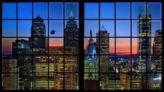 Late Night Philadelphia Skyline with helicopter