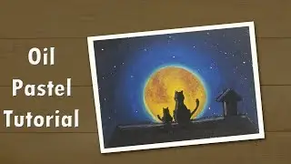 Урок для начинающих по работе с масляными пастелями | Кошки в лунном свете | Saminspire