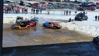 9th annual Smashing Cancer Demolition Derby. Austin, MN chain compacts 2-26-22