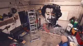 Portrait of Queen Elizabeth Made From Car Parts