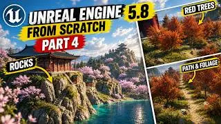 Unreal Engine 5.8 Tutorial — Place ROCKS on Slopes, TREES & Water Material (Part 4)