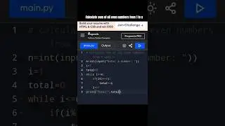 calculate sum of all even numbers from 1 to n code - Python #live #code #repeat