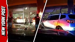 Suspect Crashes Into Storefront During Wild Police Chase