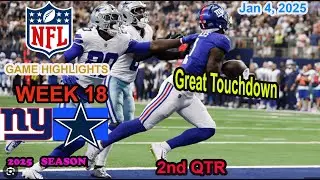 Dallas Cowboys vs New York Giants Week 18 Game 2nd QTR  Highlights NFL Jan 4, 2025