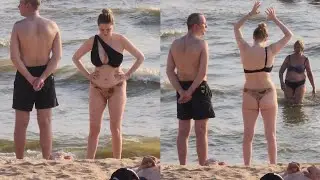 Bat🦇 bikini asymmetric bra women swimwear fashion, sea beach photo poses romantic hot couple reels
