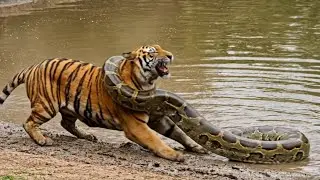 Tiger Attacked by Giant Anaconda at Desert Pond | Real Wildlife Camera Footage 🐅🐍