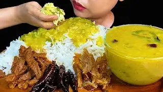YUMMY EATING|| RICE ( Dry Mango Pickle, Chickpea Soup, Fried Dry Chilli, Grilled Dty Fish  )