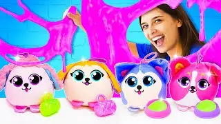 Новогоднее видео для детей. Забавные щенки GLAM BUDDIES украшают елку! Видео с игрушками.