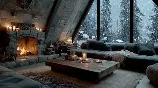 Warm Fireplace  Relaxing Holiday Ambience with Snowfall