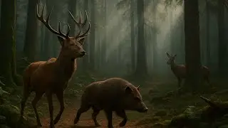 A dramatic mountain wildlife scene Many wild animals Together &hearts;️