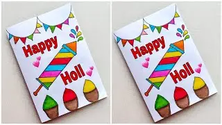 Happy Holi greeting card ideas 2025 / Holi card making ideas easy handmade / DIY holi card