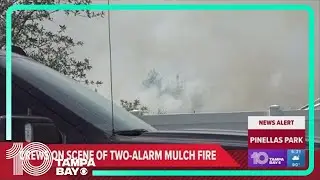 Crews work to contain large mulch fire in Pinellas Park