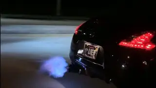 NISSAN 370z *FULL STRAIGHT PIPE* HUGE FLAMES AND POPS and 340i pops