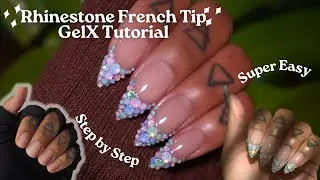 How To Do Bling French Tip Nails | Gel X | Rhinestones | Beginner Friendly | Step by Step Tutorial