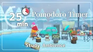 🎧⏱ 2H Pomodoro (25/5) ¨̮🍅 - Winter Glamping Ambience ❄️🏕️ for Productive Study and Work 📚💻