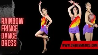 CHARISMATICO Embellished Rainbow Pride Halter Latin Fringe Dance Dress