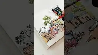 How to Paint a Rural Landscape in Watercolor#sketch #art #drawing#painting #landscape #inkdrawing