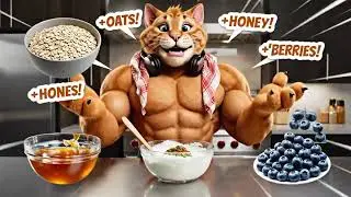 Muscular Cat & Cat Lady Make Healthy Cheesecake | Viral Recipe Short