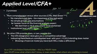 Financial Modelling (MarkMeldrum.com) for Applied Level/CFA+ candidates begins September 9, 2024