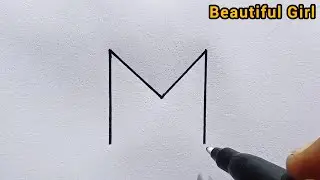 How to draw a beautiful Girl easy from letter M / Step by step beautiful Girl drawing for beginners